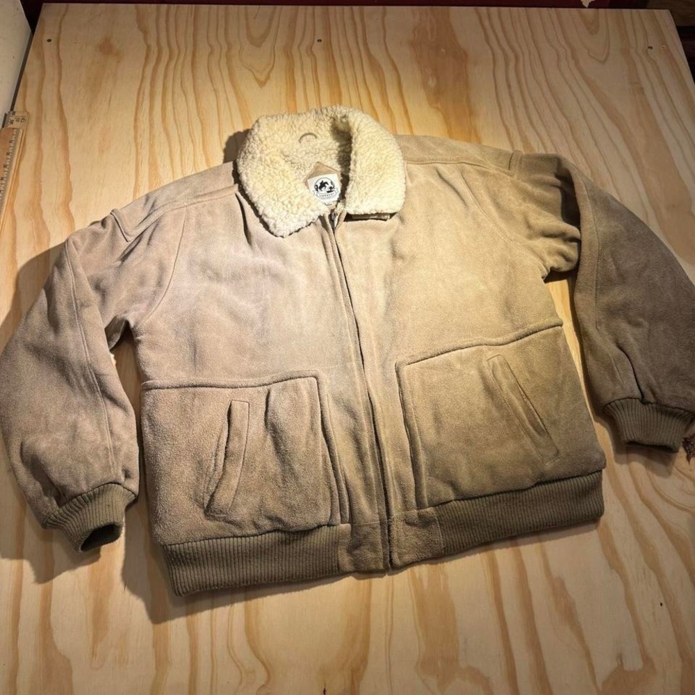 Suede saddlery shearling lined jacket